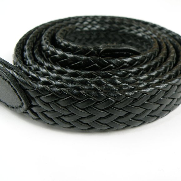 Black Braided Leather Women's Belt XXL 54" x 3/4"W - Picture 2 of 4